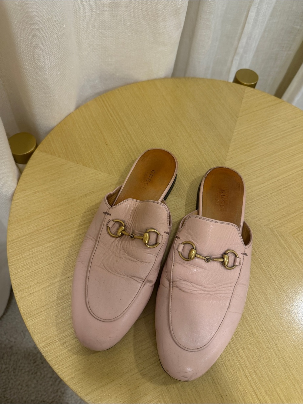 Gucci Pink Leather Horsebit Mule Loafers